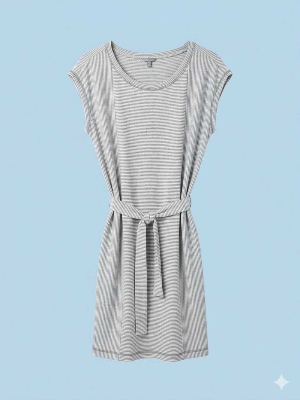 T by Talbots Women's Plus 1X Gray Striped Belted Casual Knit Jersey Dress